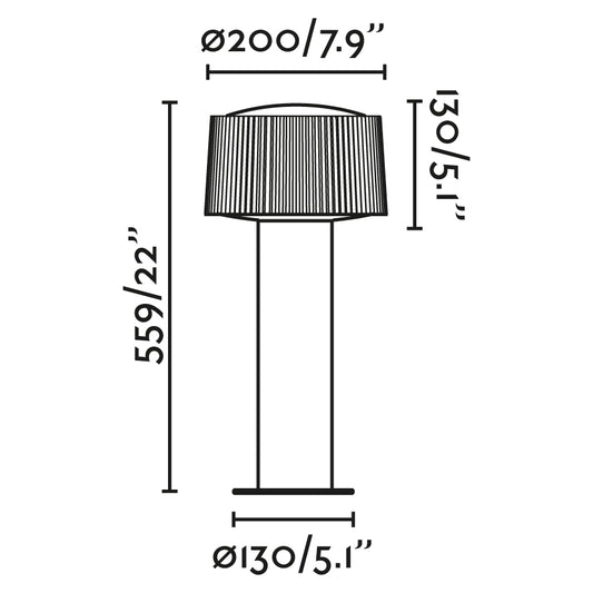 Plano con medidas de Sobremuro Exterior MUFFIN 559 mm E27 LED 15W Gris Oscuro FARO