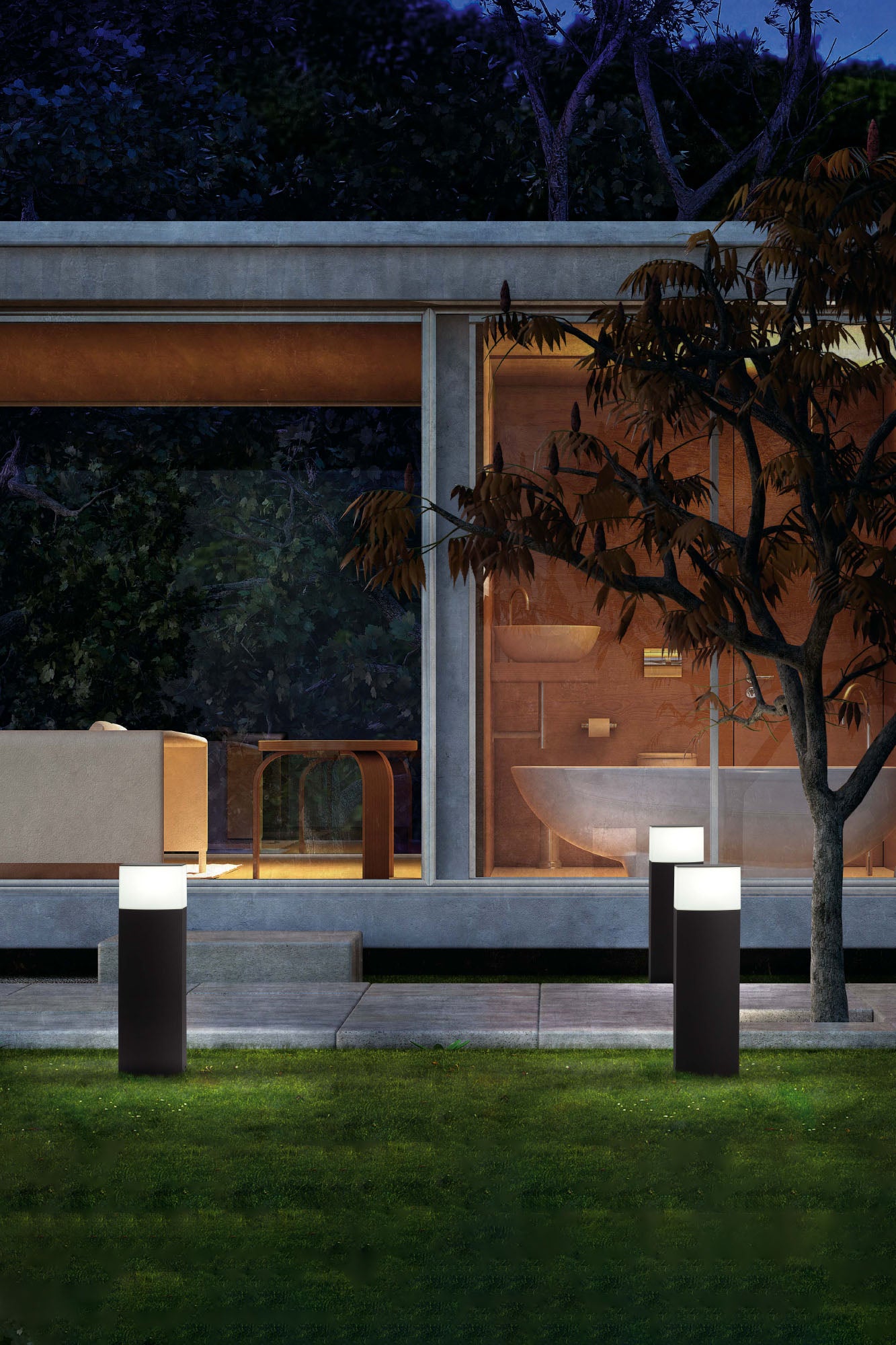 Baliza DATNA fabricada en aluminio color gris oscuro, ideal para iluminar tu jardín
