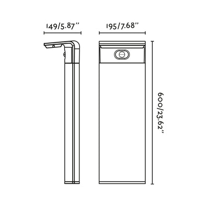 Plano con medidas de Baliza Exterior Solar Híbrida LUMA M 60 cm Gris Oscuro FARO