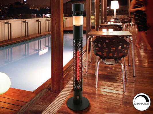 Estufa Eléctrica de Exterior Heat Sound 1500W Negra con Bluetooth Schuller en ambiente decorado | Schuller