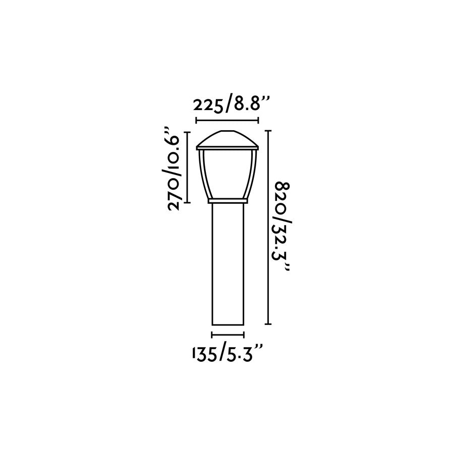 Baliza exterior con protección IP44, resistente a la lluvia, perfecta para iluminar el jardín.