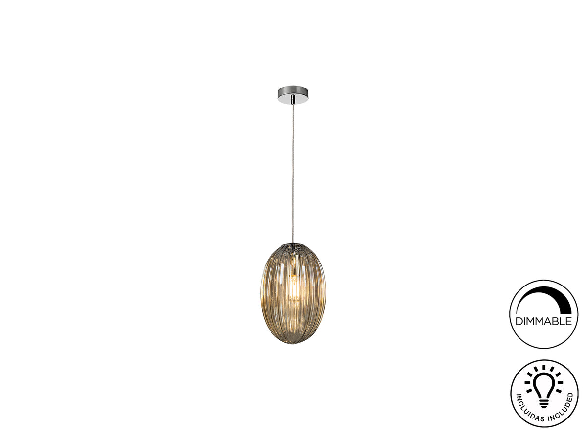 Lámpara Colgante Ovila 20 cm Cromo y Cristal Coñac Schuller en ambiente decorado | Schuller