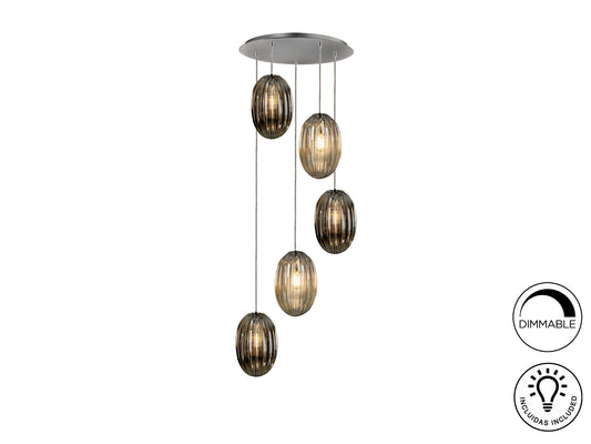 Lámpara Colgante Ovila 5 Luces Cristal Coñac y Smoke Schuller en ambiente decorado | Schuller
