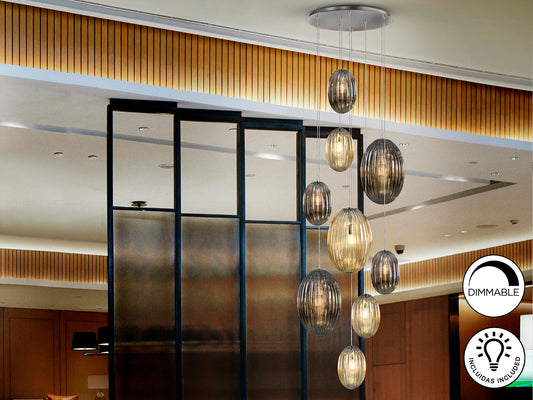 Lámpara Colgante Ovila Cristal Coñac y Smoke Schuller - 9 luces, Estándar, No regulable | Schuller · Ref. 752367