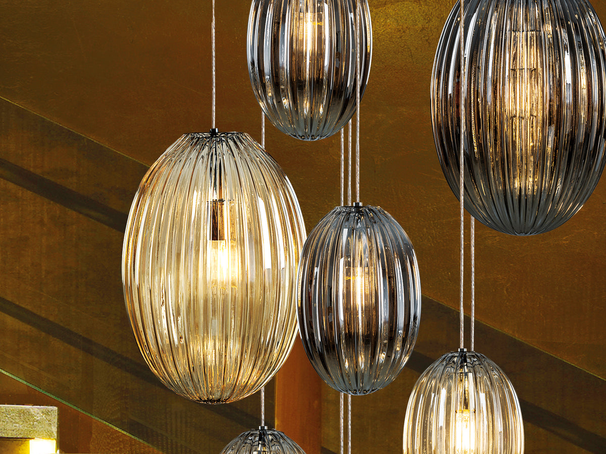 Lámpara Colgante Ovila 13 Luces Cristal Coñac y Smoke Schuller en ambiente decorado | Schuller