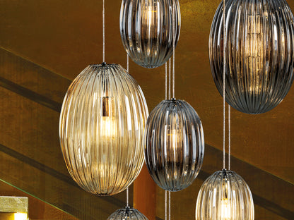 Lámpara Colgante Ovila 13 Luces Cristal Coñac y Smoke Schuller en ambiente decorado | Schuller