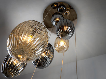 Lámpara Colgante Ovila 13 Luces Cristal Coñac y Smoke Schuller en ambiente decorado | Schuller