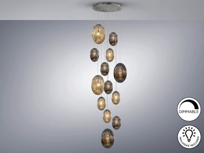 Lámpara Colgante Ovila 13 Luces Cristal Coñac y Smoke Schuller en ambiente decorado | Schuller