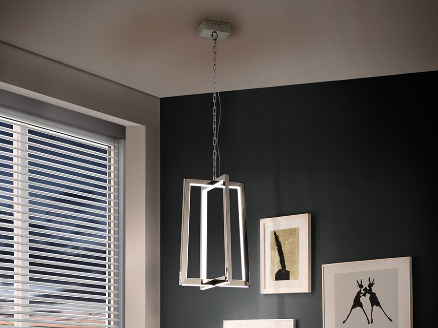Lámpara Colgante LED Kuma 23W Acero Inoxidable Pulido Schuller en ambiente decorado | Schuller