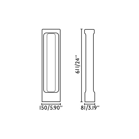 Plano con medidas de Baliza de Exterior TOTEM 611 61 cm Cemento Gris 2700K Faro