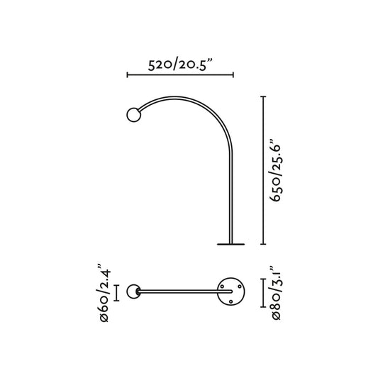 Plano con medidas de Baliza de Exterior CUCA 650 Negra 24V Acero Inoxidable Faro