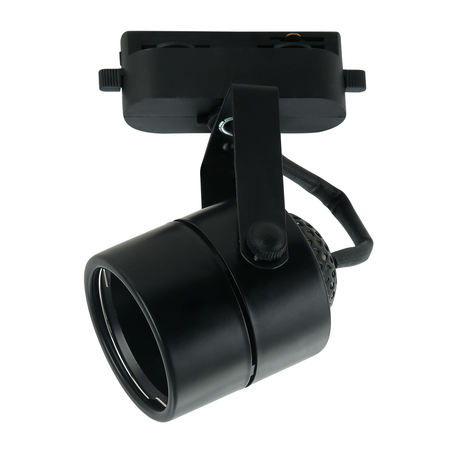 Foco Arta fabricado en aluminio color negro, orientable 180 grados para carril monofásico