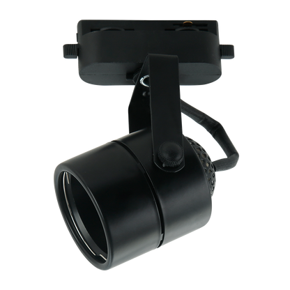 Foco Arta fabricado en aluminio color negro, orientable 180 grados para carril monofásico