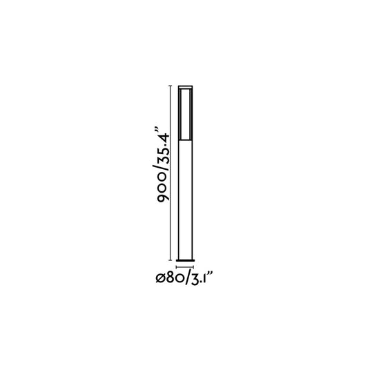Plano con medidas de Baliza de Exterior LOGAR 90 cm Gris Oscuro FARO