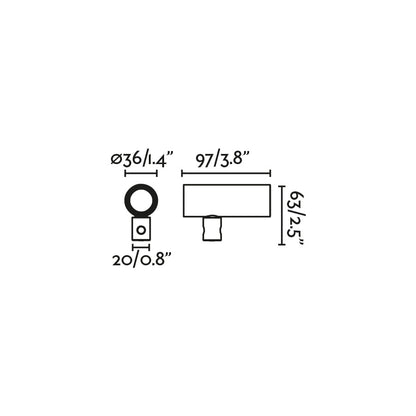 Plano con medidas de Proyector Exterior CLAP 6W 3000K Marrón Oxido FARO