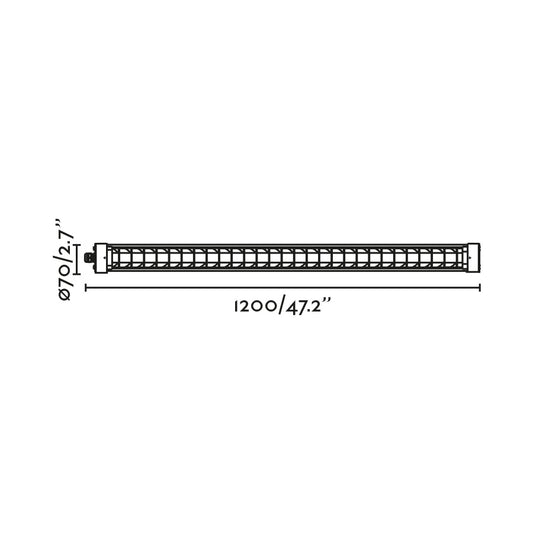 Plano con medidas de Plafón de Exterior LED Scuba Louver 1200 36W Negro Faro