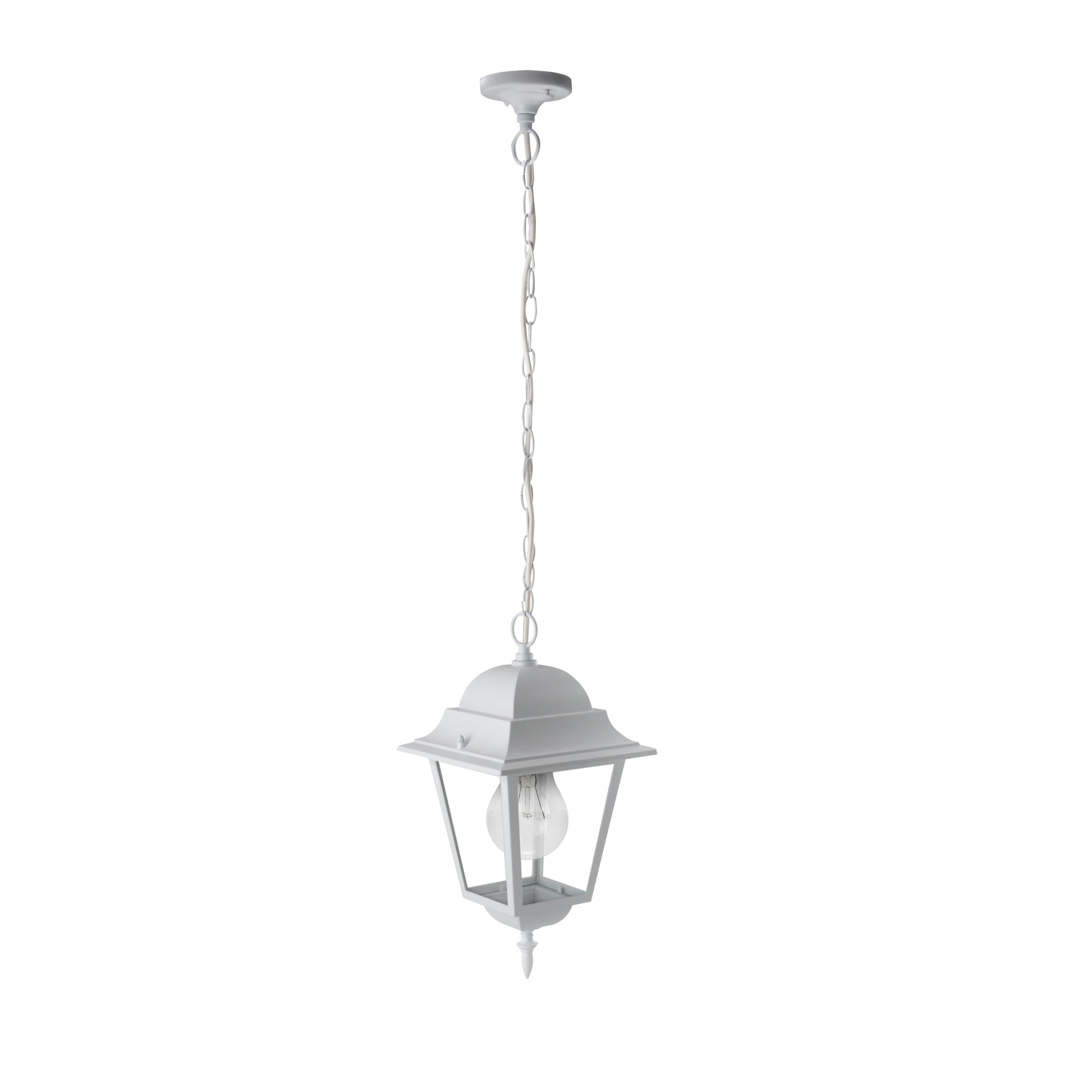 Lámpara colgante Spica fabricada en aluminio color blanco, ideal para iluminación exterior resistente.