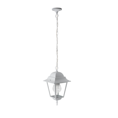 Lámpara colgante Spica fabricada en aluminio color blanco, ideal para iluminación exterior resistente.