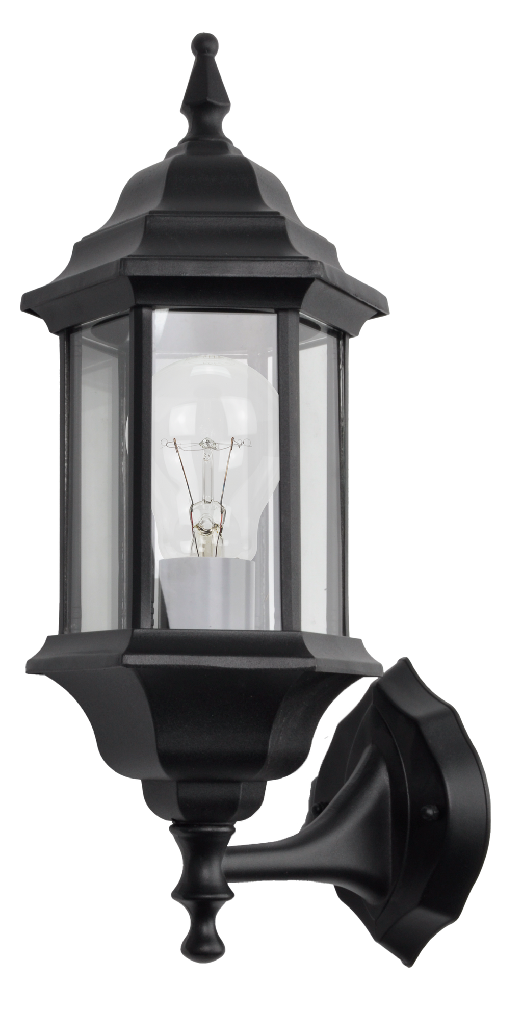 Aplique exterior de aluminio Pollux pequeño, color negro, con protección IP44, ideal para exteriores. Fabrilamp.