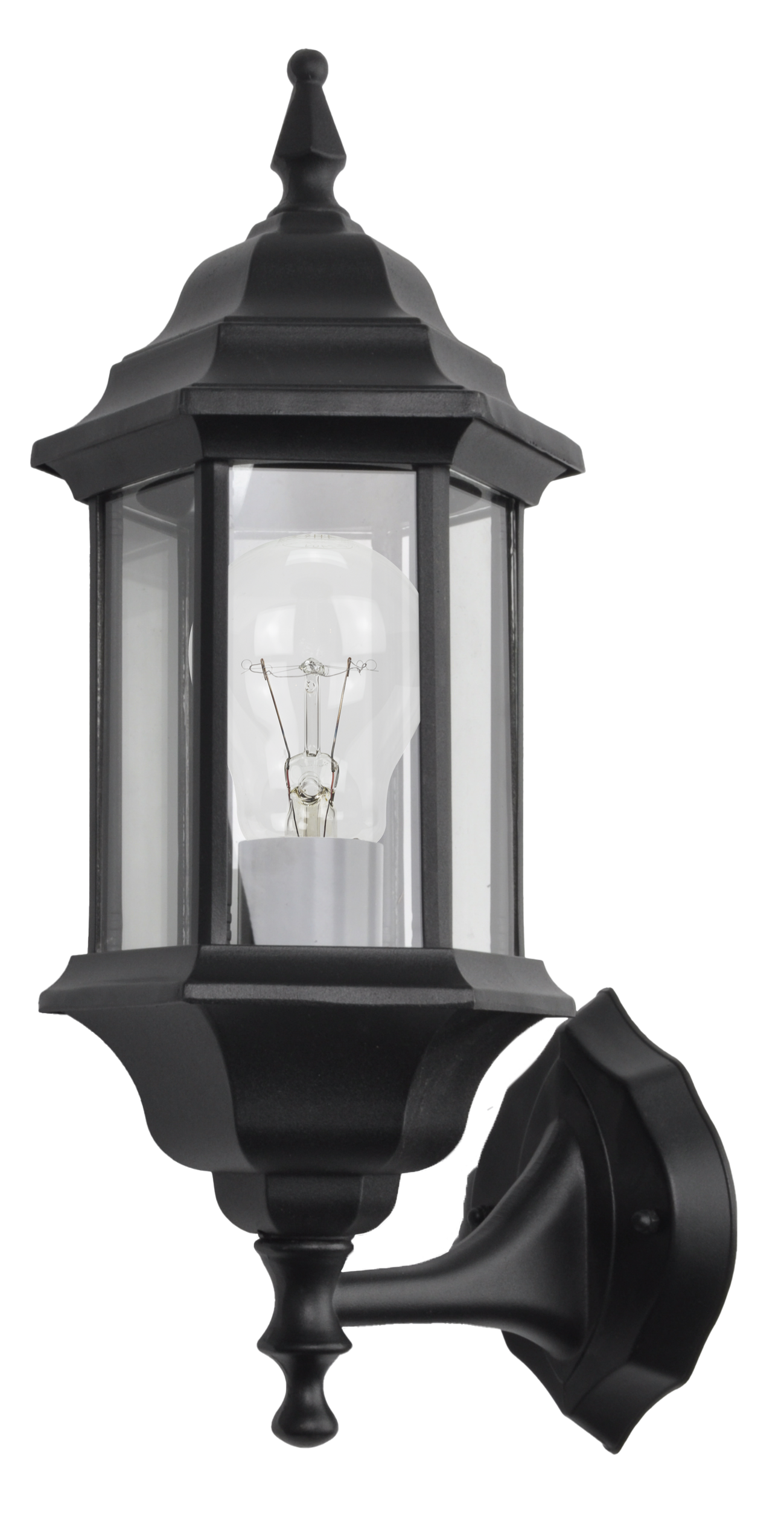 Aplique Pollux fabricado en aluminio color negro, ideal para iluminar exteriores con estilo