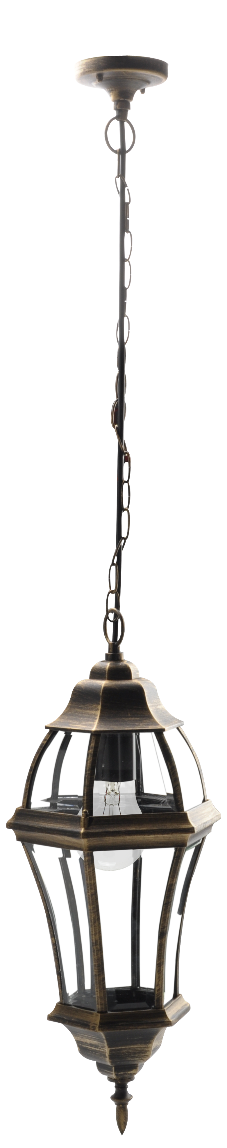 Colgante Becrux fabricado en aluminio color negro y oro, ideal para iluminación exterior resistente y elegante.