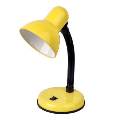 Flexo Yodo Amarillo E27 de Fabrilamp, vista frontal. Iluminación ideal para escritorio.