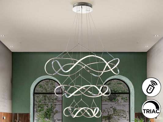 Lámpara Colgante LED Molly 110 cm Tres Aros Cromo Schuller en ambiente decorado | Schuller