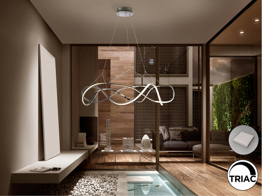 Lámpara Colgante LED Molly 110 cm Cromo Dimable Schuller en ambiente decorado | Schuller