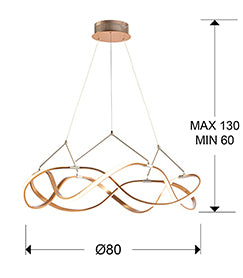 Plano con medidas de Lámpara Colgante LED Molly 80 cm Oro Rosa Dimable Schuller