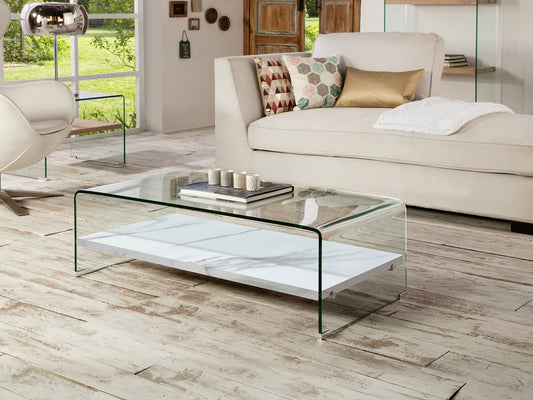 Mesa de Centro Sonoma 110 cm Cristal Templado y Mármol Blanco Schuller - vista principal | Schuller