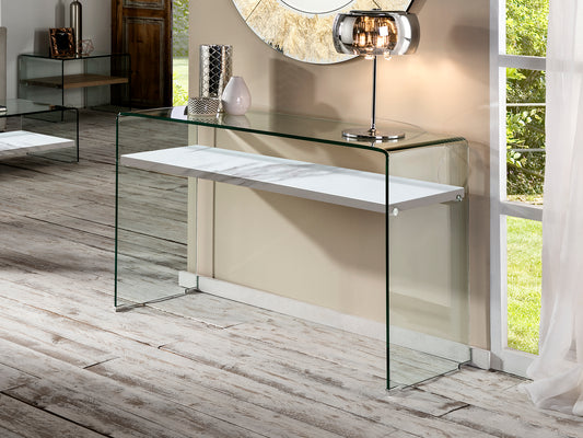 Consola Sonoma 125 cm Cristal Templado y Mármol Blanco Schuller en ambiente decorado | Schuller