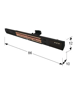 Plano con medidas de Estufa Eléctrica de Pared Heat Music 1500W Bluetooth Negra Schuller · Ref. 768191