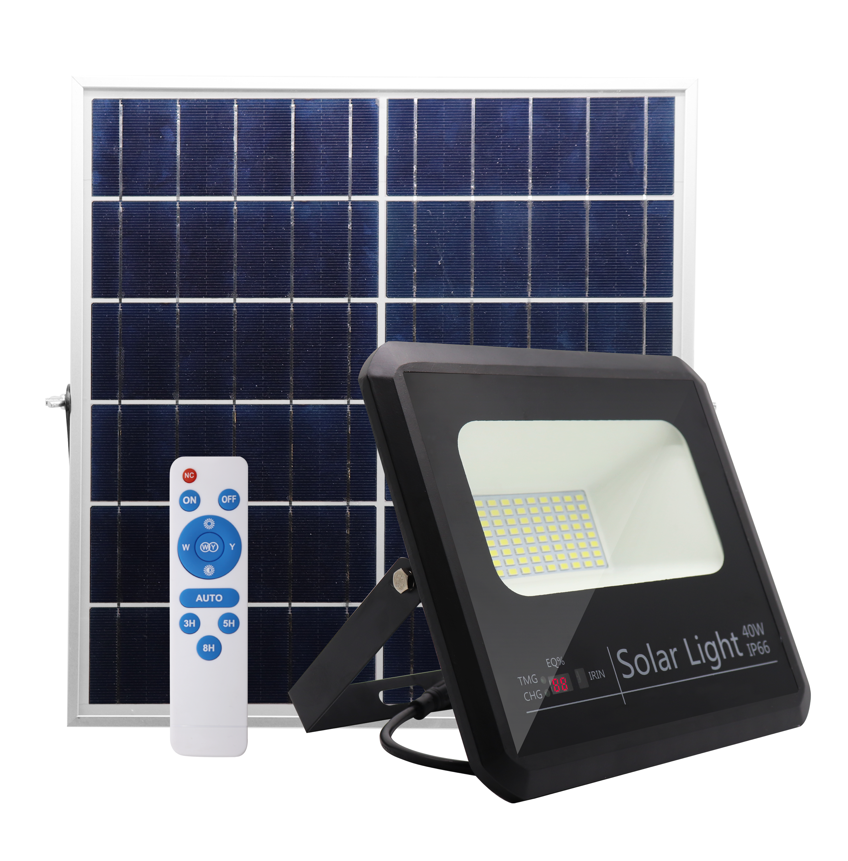 Proyector Solar Malaquita 40W Negro de Fabrilamp, vista frontal.