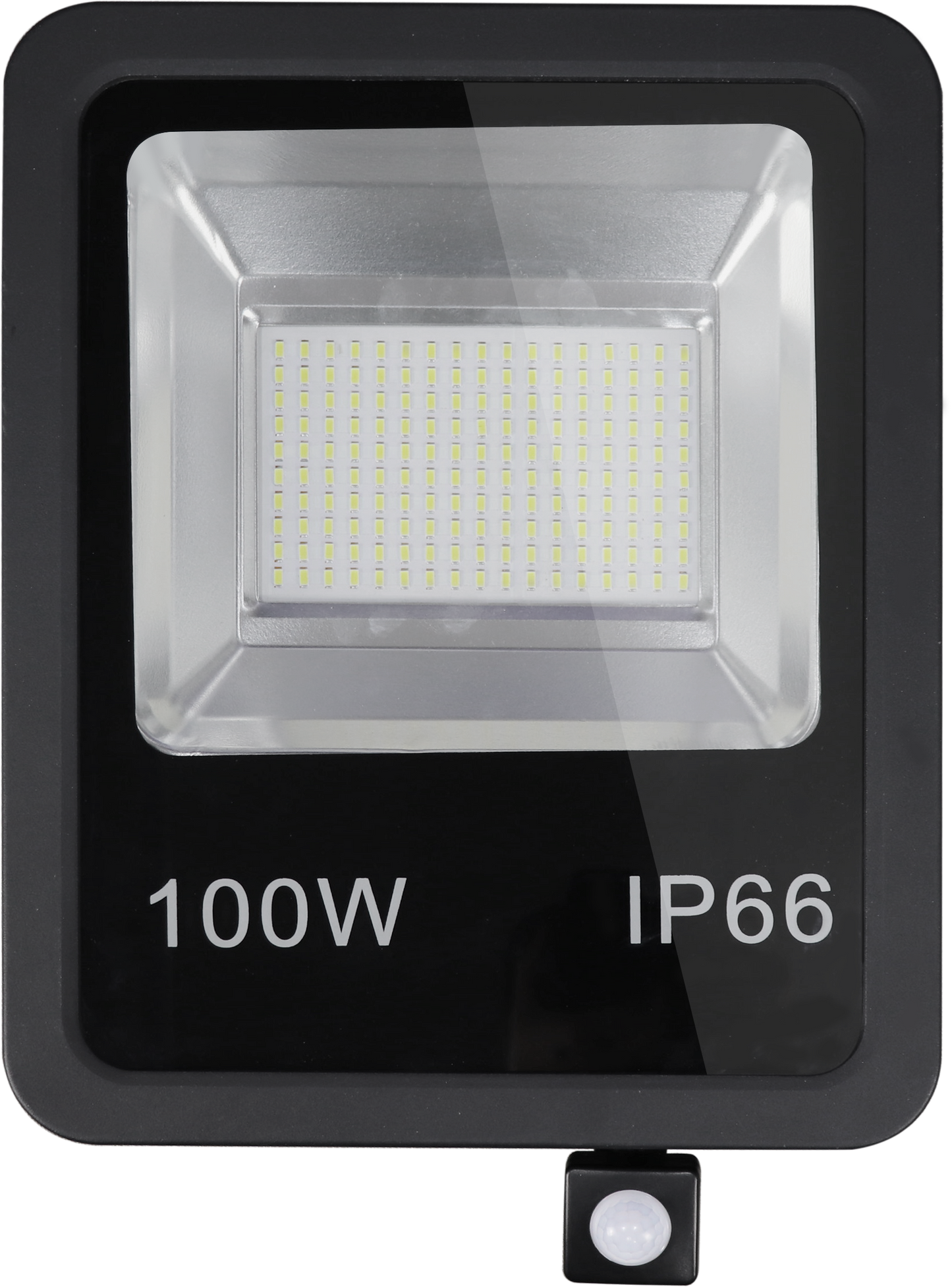 Proyector LED con sensor Olivino 100W 6500k negro de Fabrilamp, 9000 lúmenes, IP66.  Ideal para exteriores.