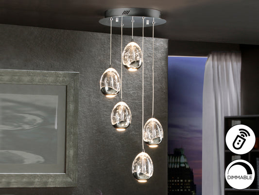 Lámpara Colgante LED Rocío 5 Luces Cromo Dimable Schuller en ambiente decorado | Schuller