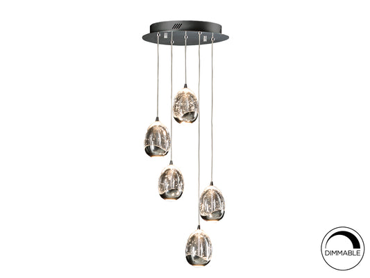 Lámpara Colgante Rocío 5 Luces LED 25W Cromo y Cristal Schuller - vista principal | Schuller