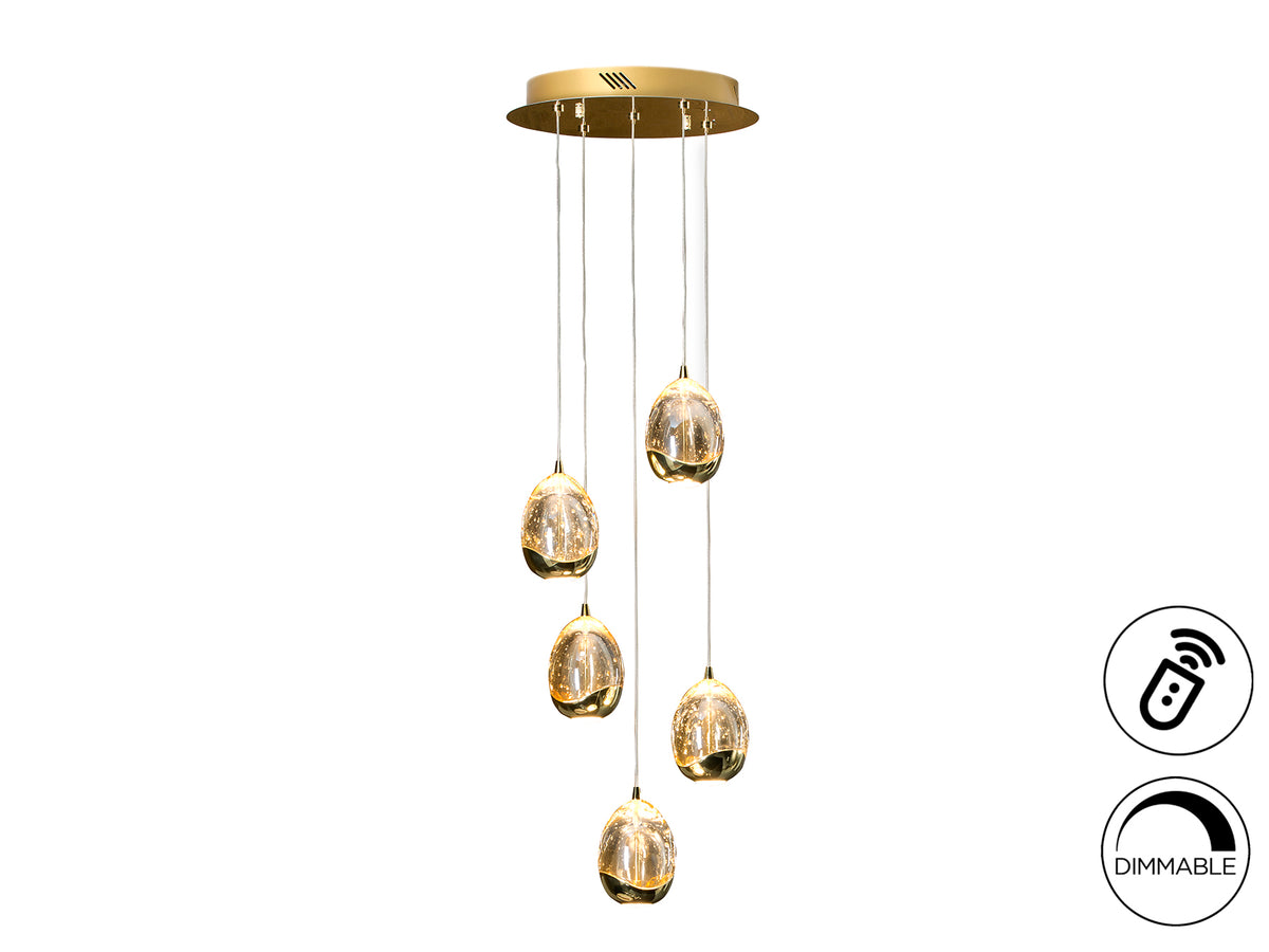 Lámpara Colgante LED Rocío 5 Luces Dorada y Champán Schuller - vista principal | Schuller