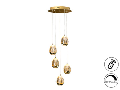 Lámpara Colgante LED Rocío 5 Luces Dorada y Champán Schuller - vista principal | Schuller