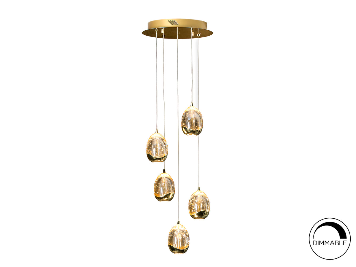 Lámpara Colgante Rocío 5 Luces LED Dorado y Champán Schuller - vista principal | Schuller