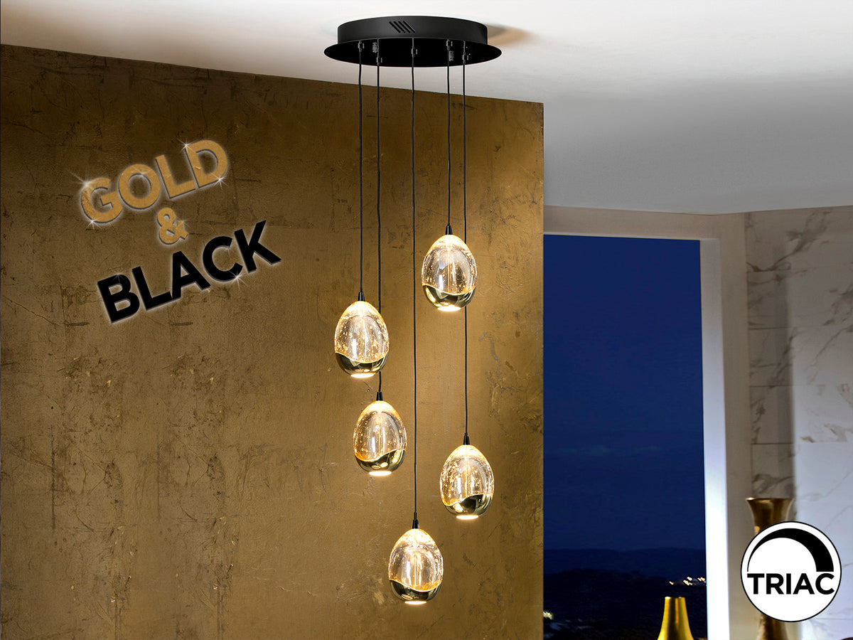 Lámpara Colgante Rocío 5 Luces LED Negro y Oro Schuller - vista principal | Schuller