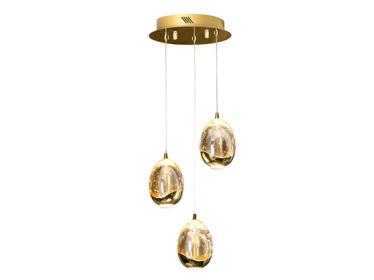 Lámpara Colgante Rocío 3 Luces LED 15W Oro y Cristal Champán Schuller - vista principal | Schuller