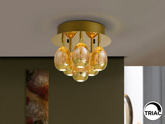 Plafón de Techo LED Rocío 6 Luces 29W Oro y Cristal Champán Dimable Schuller - vista principal | Schuller