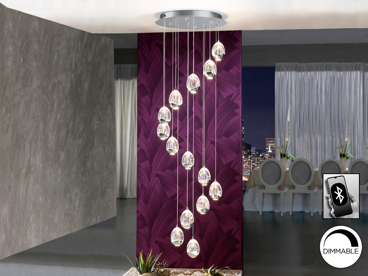 Lámpara Colgante Rocío 14 Luces LED 70W Cromo Schuller en ambiente decorado | Schuller