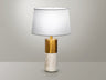 Lámpara de Sobremesa Lucian de Schuller (LUCIAN) en color Mármol Blanco y Bronce Satinado con base cilíndrica y pantalla blanca - Ref 788397.

