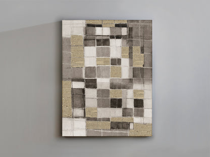 Cuadro Abstractio Pintura Acrílica 100x130 cm con Aplicaciones Doradas Schuller en ambiente decorado | Schuller