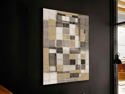 Cuadro Abstractio Pintura Acrílica 100x130 cm con Aplicaciones Doradas Schuller en ambiente decorado | Schuller