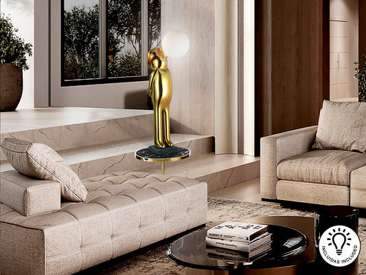 Figura Decorativa Iluminada Mr Bubble 82 cm Acabado Oro Schuller en ambiente decorado | Schuller