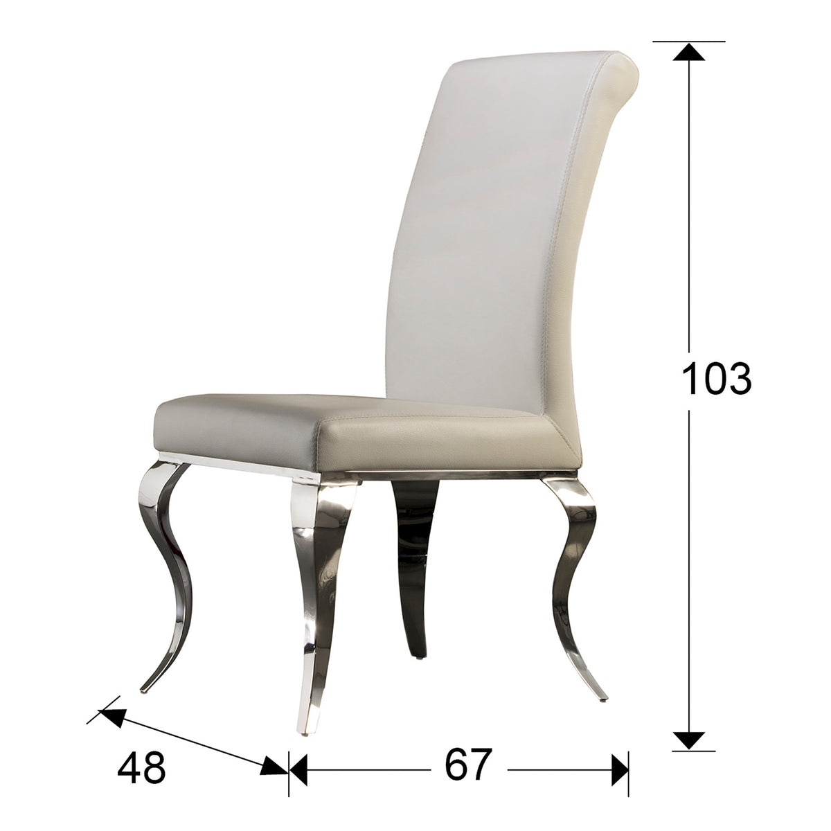 Plano con medidas de Silla Barroque Blanca Acero Inoxidable Clásica Schuller · Ref. 792538