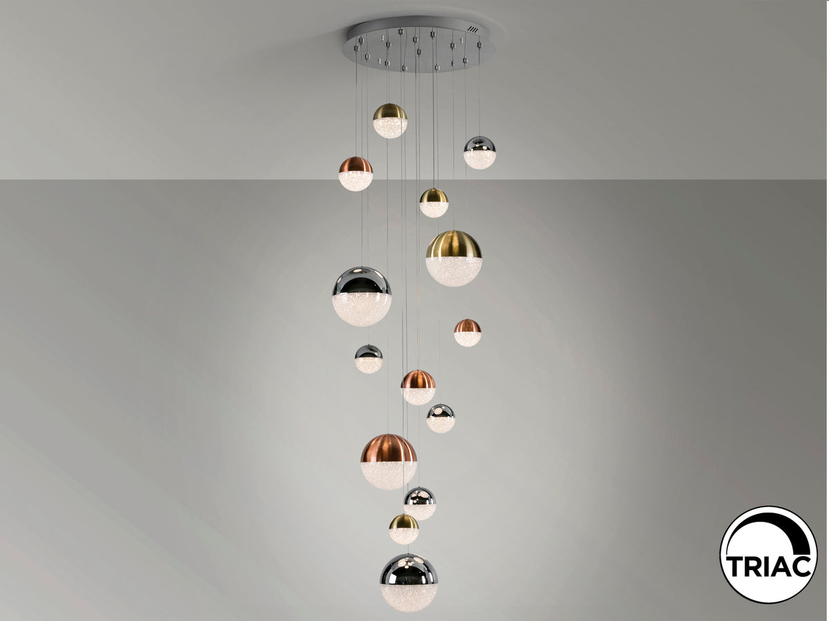 Lámpara Colgante LED Sphere 14 Luces 78W Dimable Cromo Schuller en ambiente decorado | Schuller