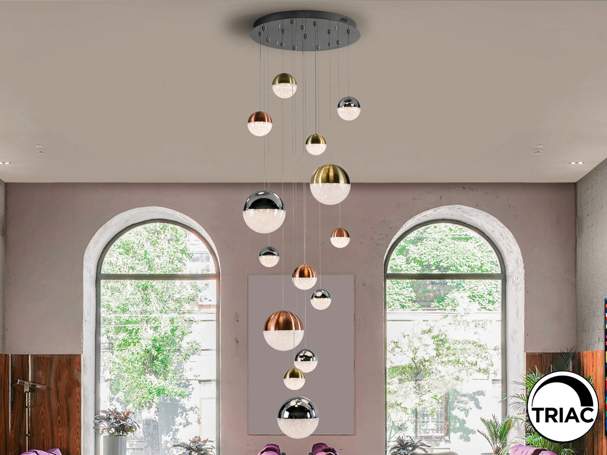 Lámpara Colgante LED Sphere 14 Luces 78W Dimable Cromo Schuller en ambiente decorado | Schuller